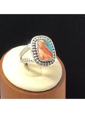 Sterling Silver Spiny Oyster Turquoise Ring 7.9 Grams Size 8